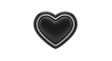 3D Black Heart with Silver Trim on White Background