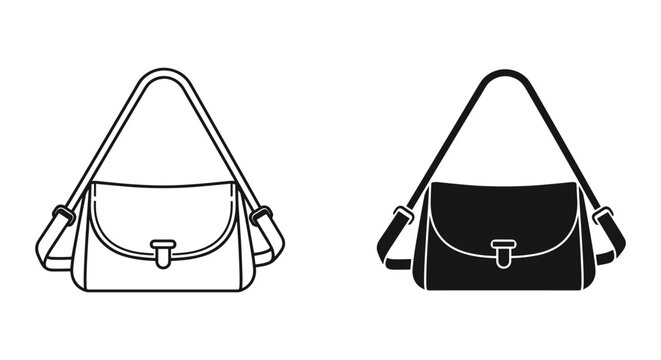 Minimalist black and white handbag vector illustration isolated on transparent background for fashion design