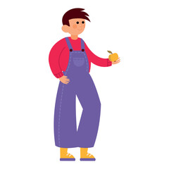 Illustration of a Farmer Holding an Apple. White background, isolated	