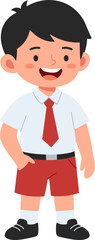 A cheerful boy in school uniform, suitable for education, childhood, and school-related content.