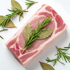 Raw Pork Loin Chop with Rosemary and Bay Leaves Seasoning