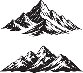 Mountain Landscape. Hand Drawn Vector Illustration Scenic Nature View with Peaks, Hills, and Horizon, Minimalist Outdoor Design in Black and White Silhouette Style