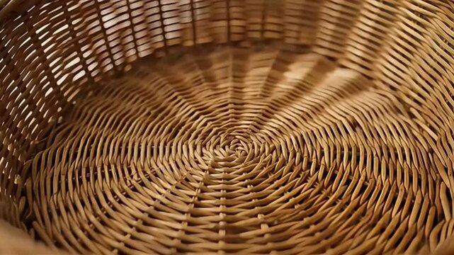 Close Up of an Empty Woven Wicker Basket Turning Slowly