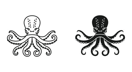 Cute cartoon octopus doodle illustration black and white line art vector for kids design and educational print © SHAHRIYAR RASEL