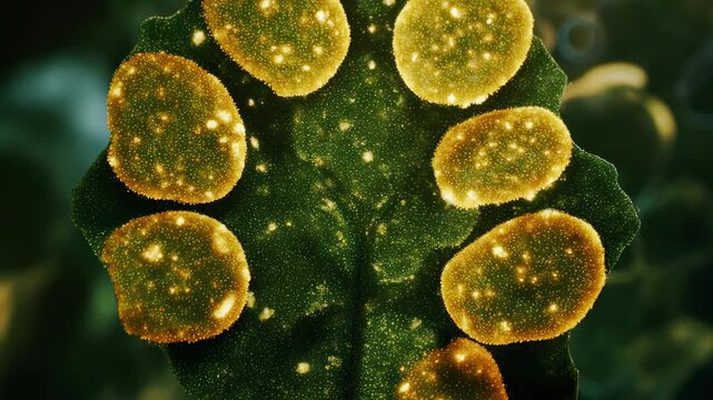 Chlorophyll Close-Up. Photosynthesis & Energy from Sunlight. Science & Education. A detailed macro view of leaf cells glowing with energy, set in a stylized scientific environment
