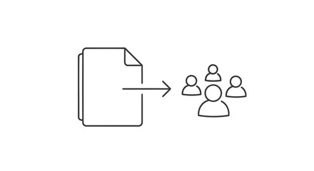 Vector icon of a document sharing to three people isolated on transparent background