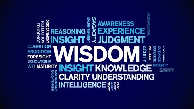 Wisdom animated word cloud-text design animation tag kinetic typography seamless loop.