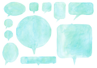 吹き出し、水彩、パステルカラー、水色