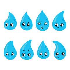 Cute Water Droplet Characters with Various Emotions