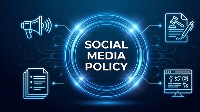 social media policy tech concept.A set of guidelines or rules for employees on how to use social media in a way that aligns with company values and legal standards. new