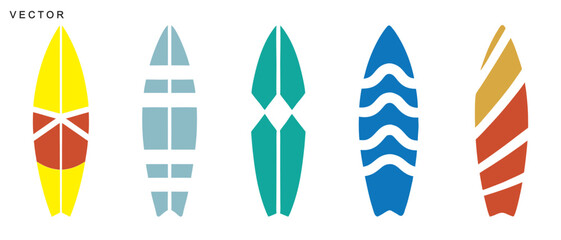 Obraz premium Surfboard vector collection set, Color surfboards illustration