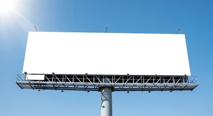 Obraz premium Blank Billboard Against Clear Blue Sky with Sun Flare.