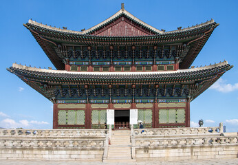 Geunjeongjeon Hall, the main throne hall of Gyeongbokgung Palace in Seoul, South Korea.