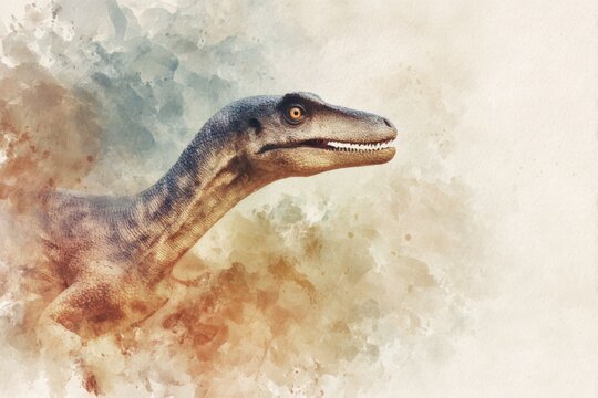Abelisaurus Watercolor Style Soft Earthy Tones Abstract Background Dinosaur Art Illustration