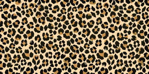 Seamless leopard print pattern with irregular spots on a beige background © Subarna
