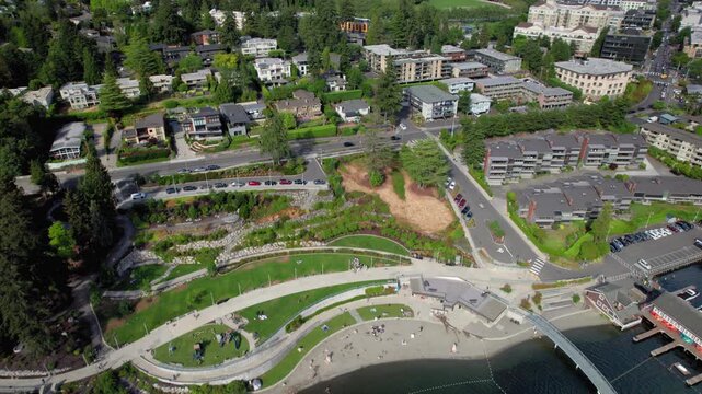 Bellevue Beach Park and City Skyline Aerial View