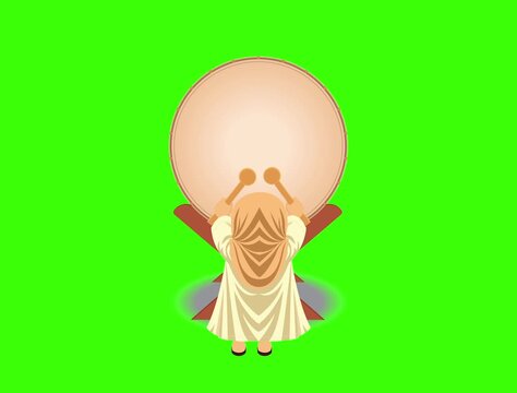 Animation of a Muslim woman beating the bedug