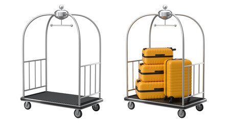 Set of Regular suitcase on hotel trolley cart for carrying baggage on white background © Vasyl Onyskiv