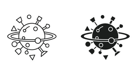 Saturn planet doodle icons set hand drawn sketch minimalist vector illustration isolated black and white line art astronomy science education © SHAHRIYAR RASEL