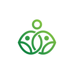 Modern Abstract Community Logo with Interconnected People Figures and Green Leaf Concept