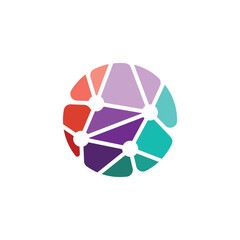 Modern Abstract Tech Logo with Colorful Network Nodes and Global Connection Sphere