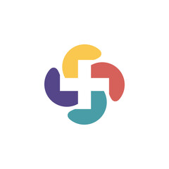Modern Abstract Medical Cross Logo with Colorful Pinwheel Motion for Digital Health and Pharmacy
