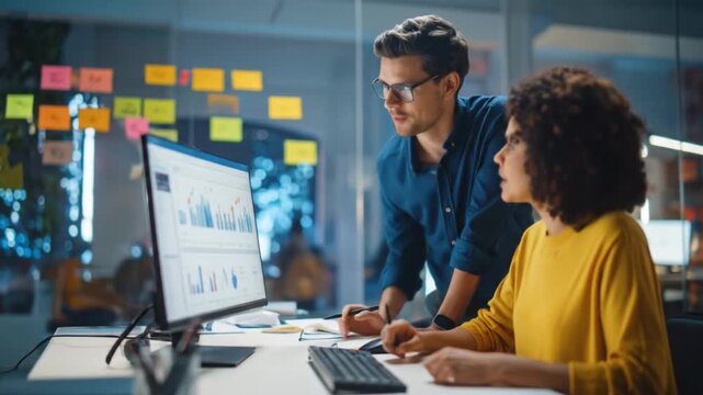 Dynamic Teamwork: Analyzing Data & Charts for Strategic Business Growth in Modern Office