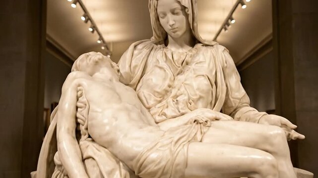 White Marble Sculpture Pieta Mary Holding Jesus