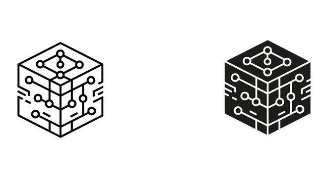 Blockchain Cube Icons in Black and White on Plain Background