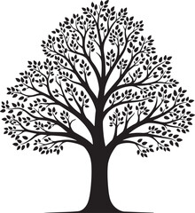 Obraz premium Tree silhouette with many branches and leaves on white