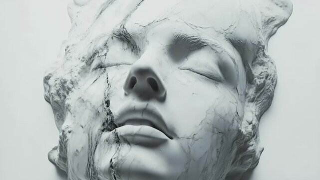 Abstract Sculpture of a Broken Human Face with Cracks and Texture.
