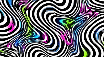 Fototapeta premium Vibrant psychedelic pattern with swirling lines and colors, creating a dynamic optical illusion, viewed from a straight-on perspective
