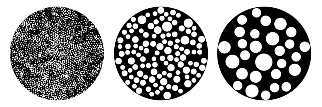 Abstract geometric gobo pattern with circles and dots. False stingray skin texture. BW silhouette bg of Gobos light effect. Vector illustration