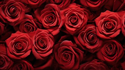 Naklejka premium Close-up view of deep red roses with layered petals creating a lush floral sea