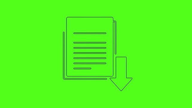 Minimal Line Document Download Icon Animation on Green Background