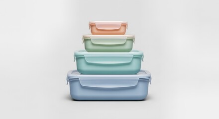 Reusable food containers stacked isolated on light background organization sustainability concept