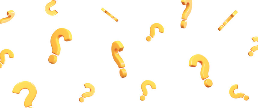 3d flying yellow question mark with different angles. Faq problem solution symbol. Vector illustration on isolated background.