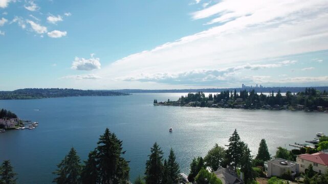 Breathtaking Drone View of Lake Washington in Summer Season