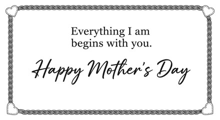 Fototapeta premium Vector Happy Mother's Day greeting card with decorative border and heartfelt message isolated on transparent background