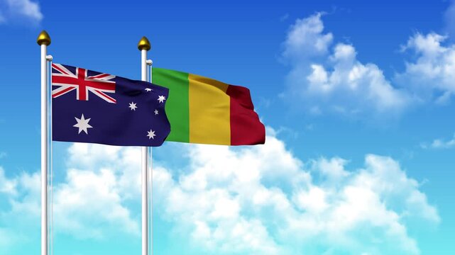 Waving flags of AUSTRALIA and MALI on pole included with alpha