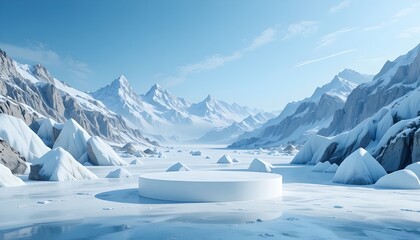 Ice Podium Snow Winter 3D Product Platform Frozen Mountain Minimal Blue Background