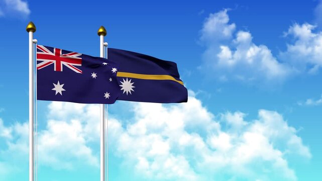 Waving flags of AUSTRALIA and NAURU on pole included with alpha
