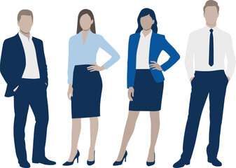 Obraz premium Professional business team standing together, faceless corporate men and women in formal office wear, modern flat vector illustration isolated on white background