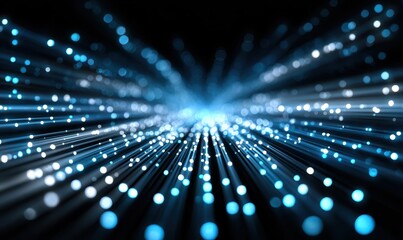 Fototapeta premium Blue Light Streaks On Dark Background Data Stream Visualization Technology Concept Futuristic Design Digital Network Connections