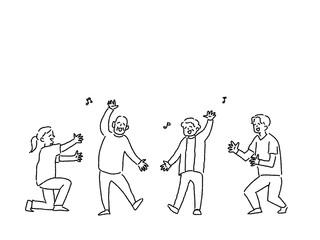 介護、福祉のお仕事（レクリエーション、ダンス、体操）、線画