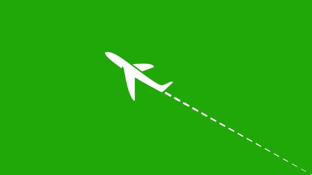 Airplane route dotted line animation on black background. journey or travel destination path motion. Flying plane icon 4k video.