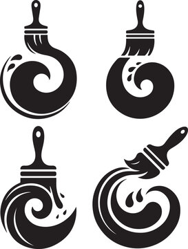 Creative Paint Brush Swirl Logo Set