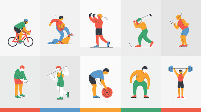 Sports Action: Diverse individuals engaged in a variety of athletic pursuits, illustrating the dynamism and physical prowess inherent in competitive sports