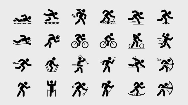 Sport Icons: A dynamic collection of sport icons, each silhouette representing a different athletic activity. The simple design emphasizes the essential movements of sports.