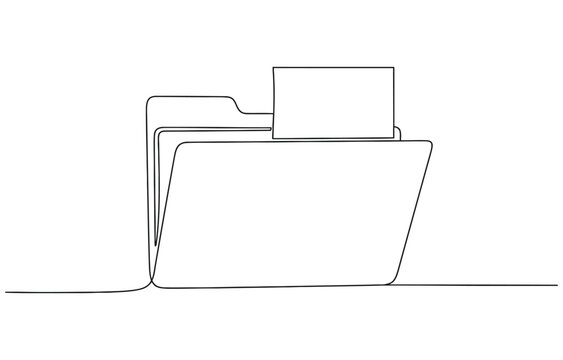 documents file continuous one line drawing, Continuous single line vector drawing of a folder. 